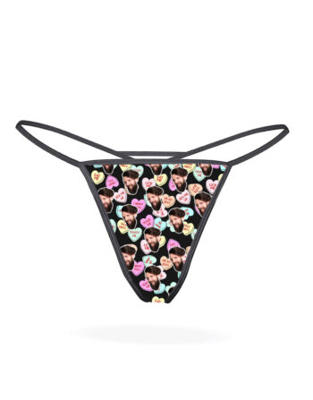 Custom Naughty Love Hearts Thong with Unique Face Print Design